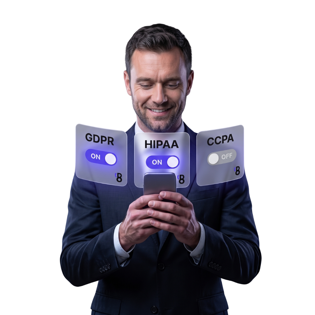 Illustration representing BlueSales' GDPR, CCPA, HIPAA, and SOC 2 compliance