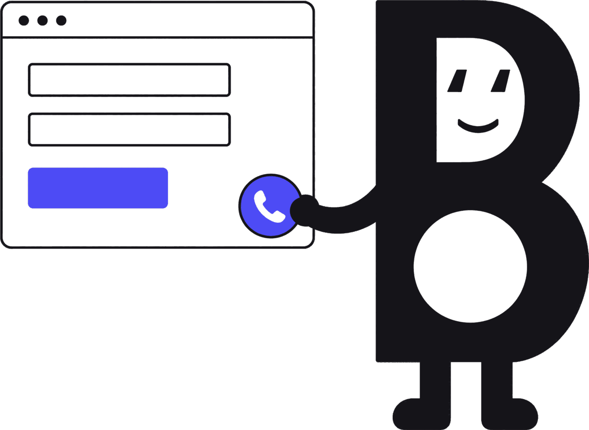 Illustration of the Blue mascot connecting a website form to a phone call