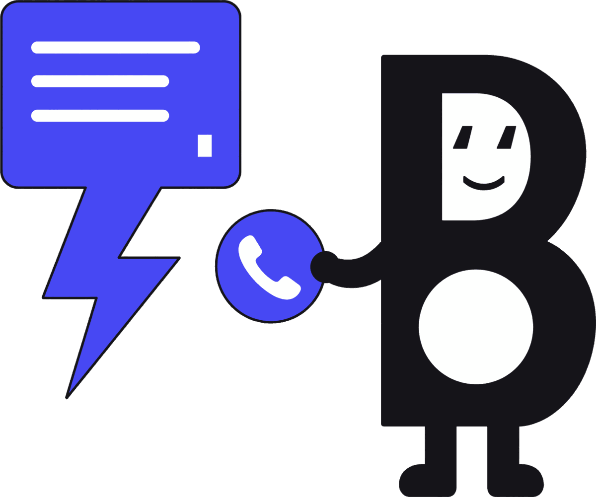 Illustration of the BlueSales mascot turning an automated form submission into a phone call